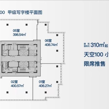 天空万科中心310平起售甲级办公，地铁上盖甲级写字楼出售